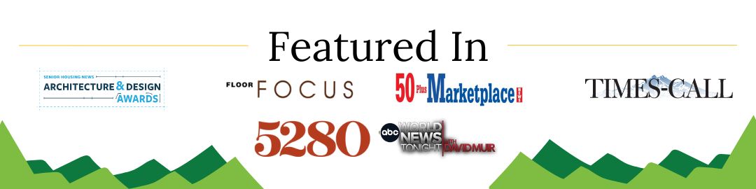 Hover Senior Living Banner that states "featured in" and has icons of all the publications and news outlefts